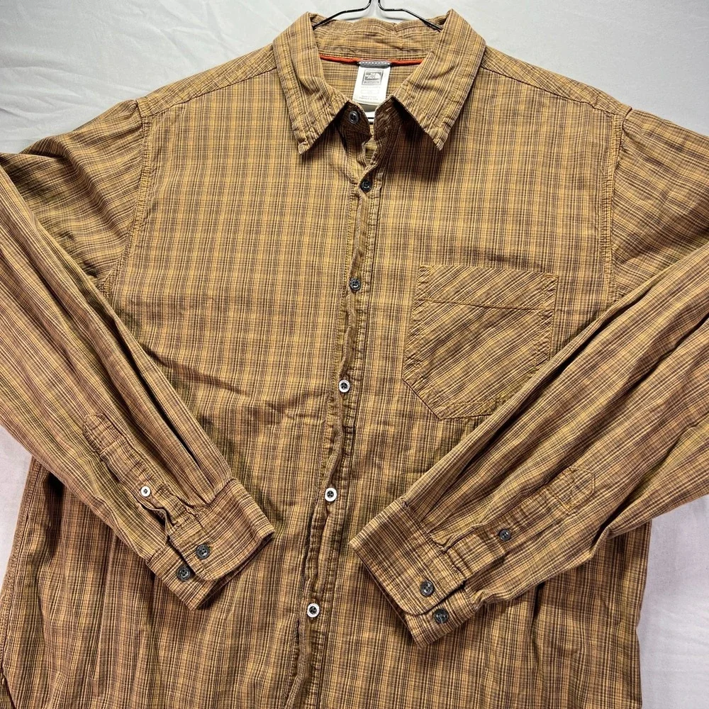The North Face Shirt Men Large Brown Button Up Long Sleeve Pocket Utility Hiking